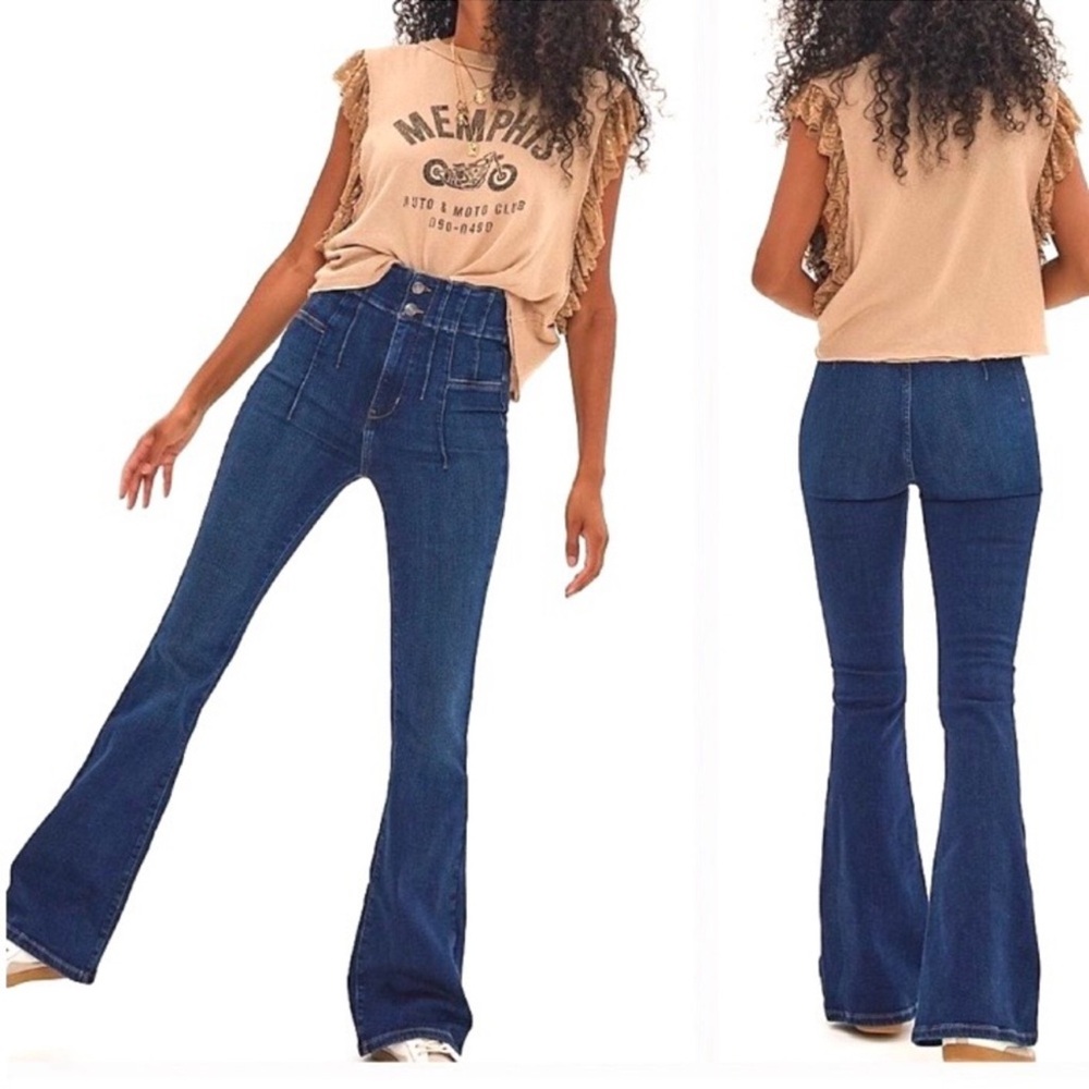 We The Free People Jayde Crop Flare Blue Jeans Boot Boho 70s RetroWestern NWT 29